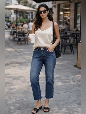 AG Adriano Goldschmied Isabelle Slim Straight Crop Jeans Raw Hem Medium Wash 25